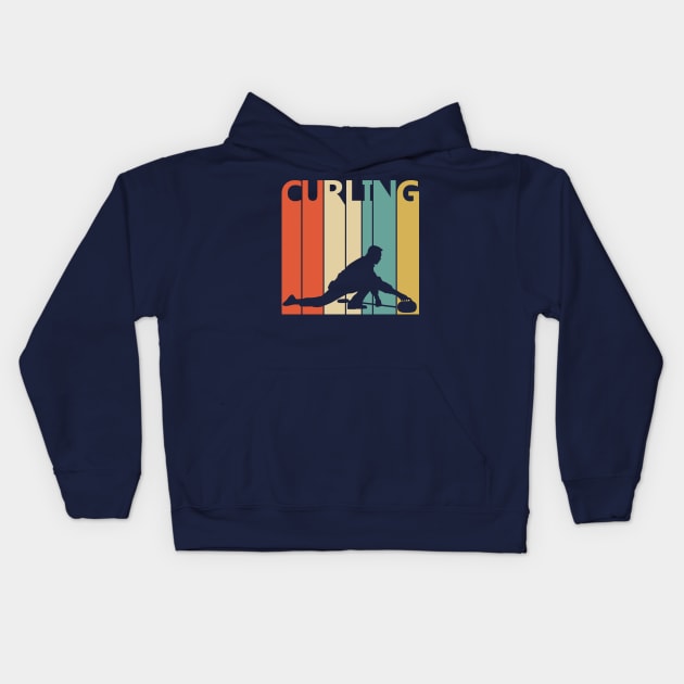 Vintage Retro Curling Player Gift Kids Hoodie by GWENT